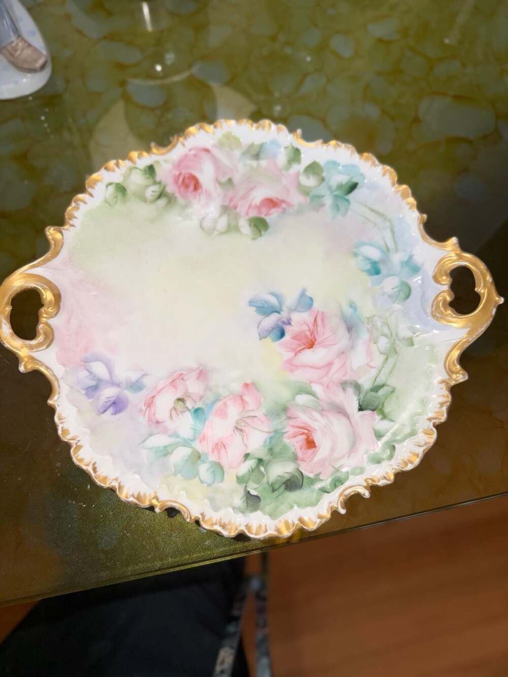 Antique Monbijou Bavaria  Serving Plate with Hand-Painted  & Gold Scalloped Edge